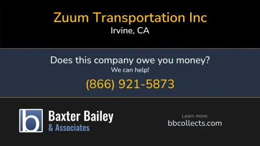Updated Profile & Contacts for Zuum Transportation Inc. DOT: 2373747  MC: 646963.   Located in Irvine, CA 92612 US. 