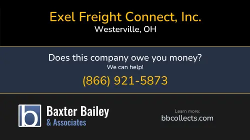 Exel Freight Connect, Inc. Dhl Transport Brokerage exelfreightconnect.com 360 Westar Blvd. Westerville, OH DOT:2467099 MC:849561 1 (614) 220-0174 1 (855) 393-5378