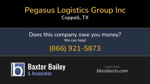 Pegasus Logistics Group Inc www.pegasustransair.com 306 Airline Dr Coppell, TX DOT:2820584 MC:910929 FF:5325 1 (469) 444-6222 1 (877) 721-2333