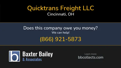Quicktrans Freight LLC 2345 Ashland Ave Cincinnati, OH DOT:3198766 MC:158255 1 (888) 522-7133